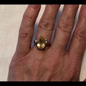 Pear Shaped Citrine Ring w/ Diamond Accents